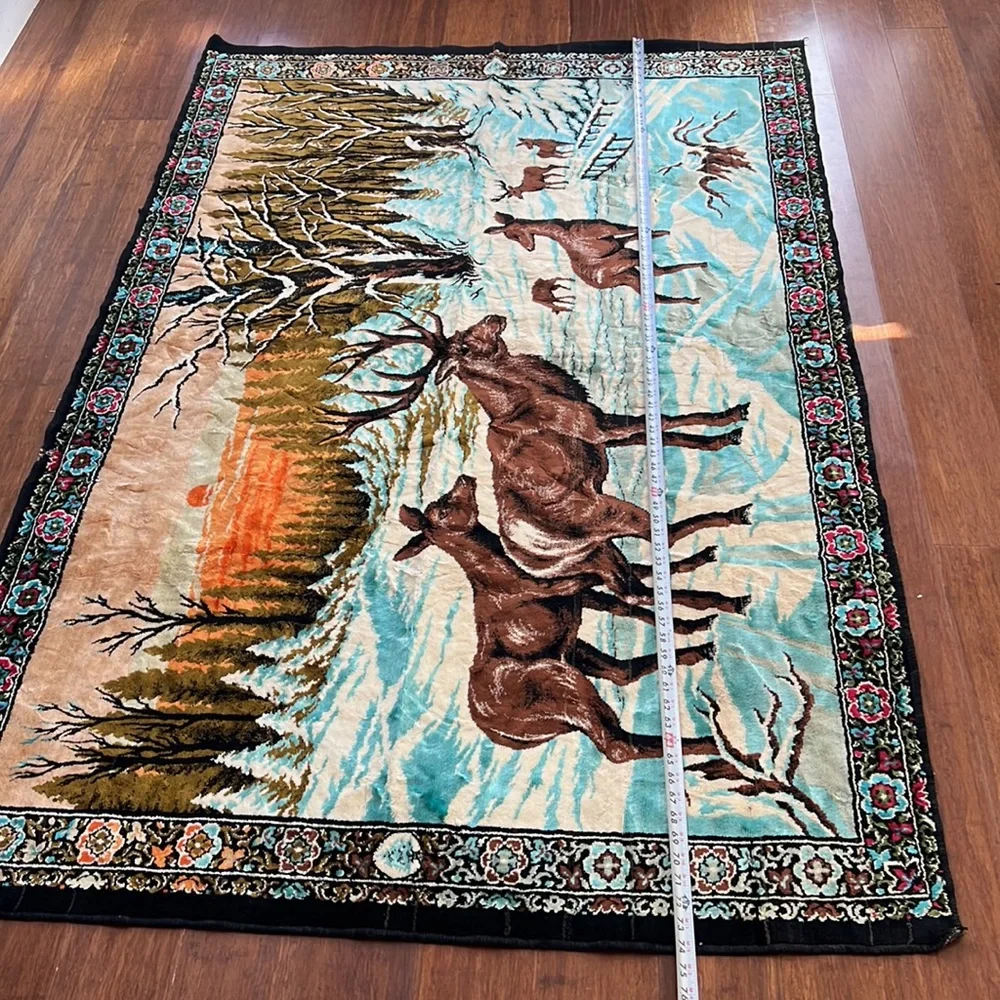 Tapestry Deer Winter Scene Wall Hanging Carpet‎ Size 75 X49